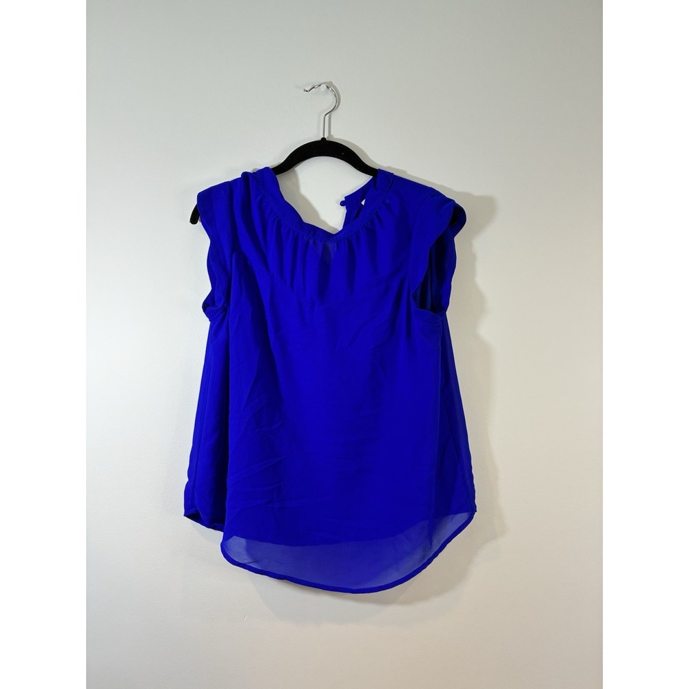 Monteau Los Angeles bright Blue Chiffon Lined Cap Sleeve Top Blouse Size L